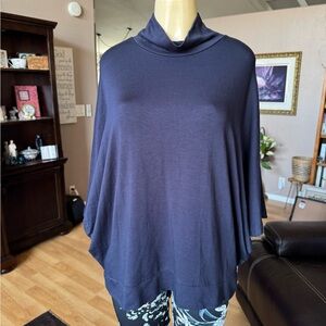 Lou & Grey Loft navy blue short sleeved turtleneck sweater-size L